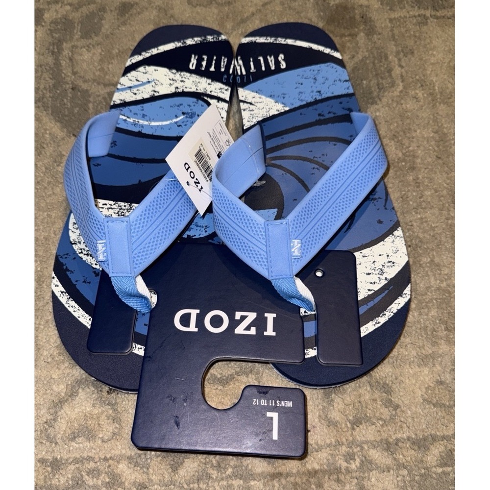 Izod Saltwater Flip Flops Mens Fits Large 11 to 12‎ Thong Sandals Blue New